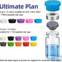 3-10ml peptide Vial Storage case and 3ml Peptide Vial Caps Storage Combo Pack, 16 Slots Insulin Vial Organizer Bag for Diabetics Standard 3ml 5ml 10ml Vials, Includes Vial Caps (10 Colors, 15 Pcs)