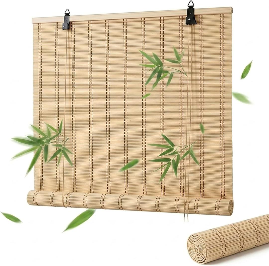 Premium Bamboo Shades for Indoor Windows, Waterproof Natural Roll Up Blinds for Outdoor Patio, 24" 36" 48" 60" 72", Privacy Bamboo Blinds for Interior Window Porch Decks(Natural Wide,23" W36 H)