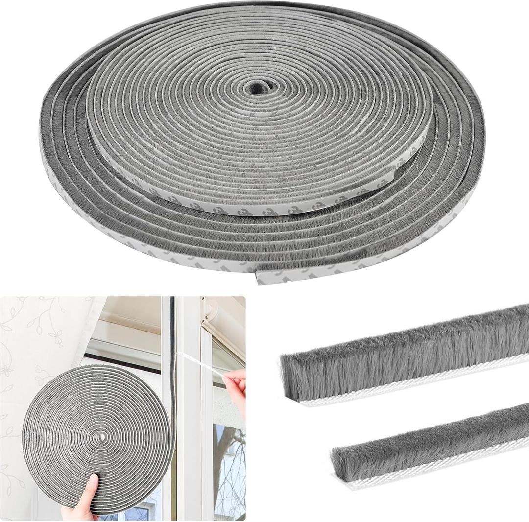 succulentlovers 66 Ft Self-Adhesive Door Soundproofing Strip - 2PCS Brush Weather Stripping Door Seal Includes 0.35" & 0.2" Thick Window Seal Strip Sound Proofing for Door & Window