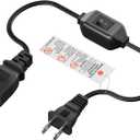 On Off Switch Extension Cord [2-Feet], 2-Prong Polarized Extension Cord with Switch 12A/125V for Your Chargers/Lamp/Power Adapters etc, 16AWG Cord