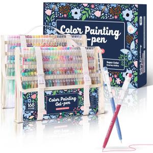 Acrylic Gel Pens for Coloring, 168 Pack Colored Gel Pens for Black Paper & White Paper, 0.6mm Fine Point Colorful Pens for Adult Drawing, Journaling, Note Taking, Doodling, Art Supplies, Pack 2
