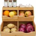 Bamboo Pantry Storage Bins Set 5 Pieces - Stackable Baskets, Potato and Onion Storage, Bamboo Wood Storage Bins for Pantry Baskets Organization and Storage, Kitchen Essential