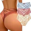 Womens Sexy Thongs Lace Panties Underwear Low Rise Plus Size Underpants Pack of 1-3