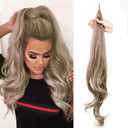 32inch Flexible Wrap Around Ponytail Extension,Long Wavy Curly Hair Extensions Natural pony tail Synthetic Hairpiece for Women Daily Use#M8/25