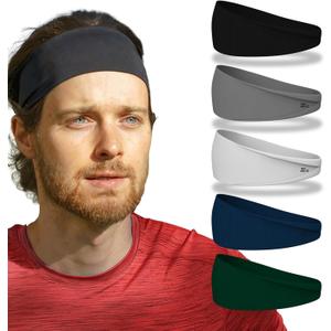 Relix Sports Headband for Men (Pack of 5) - Moisture Absorbing Workout Headband, Sweatband Headbands for Running, Cycling, Football, Yoga, Unisex Hairband (Multi Color)