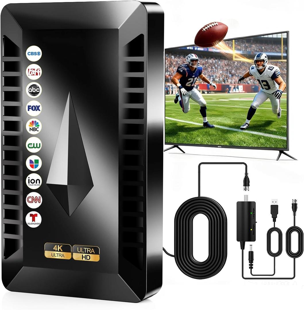 2026 Digital Antenna for Smart TV with Amplifier, HD Antenna for Local Channels with Smart Chip Supports All TVs, 360 Clear Reception 8K 4K 1080P-30FT Coax Cable