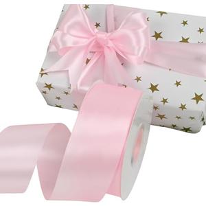 Simplegoal Double Face Pink Satin Ribbon 2 Inch X 50 Yards Polyester Pink Ribbons for Gift Wrapping Fabric Ribbon for Crafts Flower Bouquet Sewing Arts Wedding Party Decoration, Pack 3