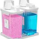 Hordely 61OZ Laundry Detergent Dispenser Container, 2 Pack Liquid Laundry Dispenser, Plastic Detergent Dispensers for Laundry Powder/Fabric Softener with Labels/Tray, Clear