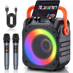 Karaoke Machine with 2 Wireless Microphones,Portable Karaoke Machine for Adults & Kids,Karaoke Microphone with PA System,Karaoke Speaker Supports for TWS,USB,FM,REC,AUX in,TF Card