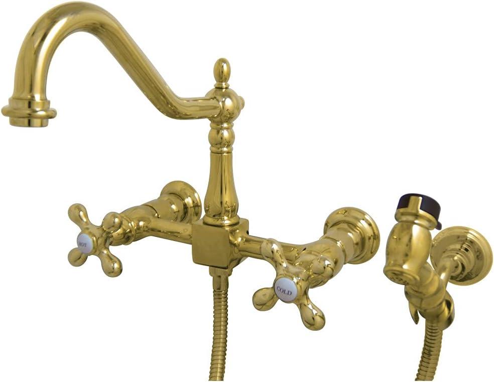 Kingston Brass KS1242AXBS Heritage Bridge Kitchen Faucet, Polished Brass, 8.5 x 8.13 x 2.25
