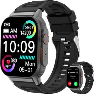 Smart Watch for Men Women(Dial/Answer Calls), Activity Trackers with Heart Rate/Sleep Monitor, 100 Sports Modes/IP68 Waterproof, 2.01" HD Touchscreen Fitness Watch Compatible with Android iOS Black