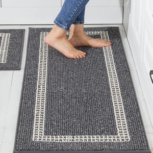 COSY HOMEER Kitchen Rugs Non-Slip 20x30 + 20x48 Inch Thick Polypropylene Standing Mat for Home Machine Washable, Black