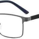 Nearsighted Metal Myopia Glasses Men, Blue Light Spring Hinge Shortsighted Distance Glasses (Grey, -1.0)