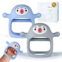 Smily Mia Baby Teething Toys for 0-6Months, Penguin Teethers for Babies 3-6Months | Hand Teether for 0-6M |Teething Mittens for Teething Relief, Baby Pacifier |New Born Essentials, 2Pack (05-light blue and grey)