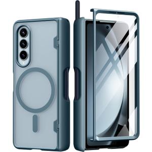 MOBOSI Magnetic for Samsung Galaxy Z Fold 4 Case, Compatible with Magsafe, Built-in Hinge Protection & Front Screen Protector Full Body Rugged Phone Case for Z Fold4 with S Pen Slot, Light Green