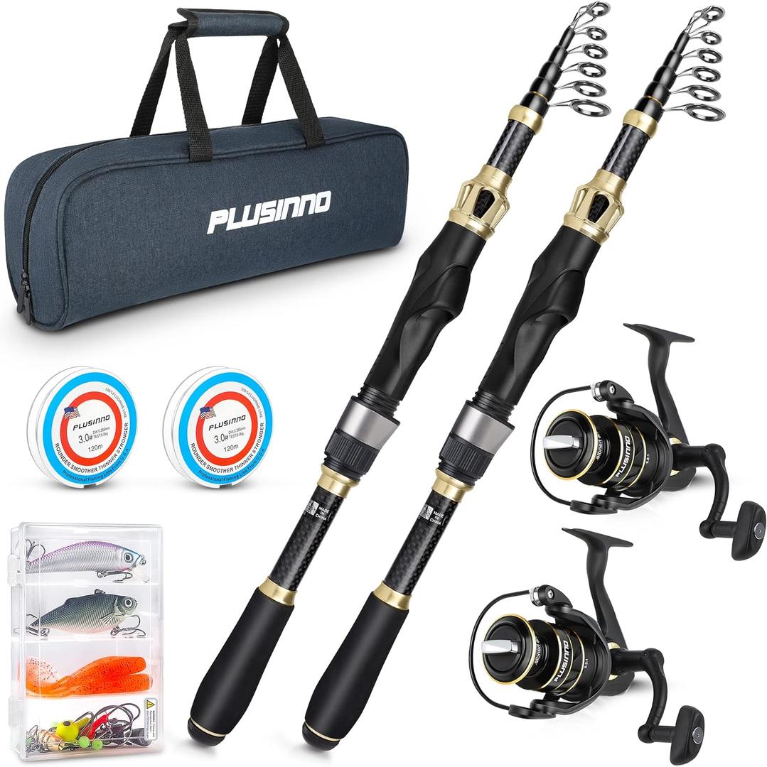 PLUSINNO Fishing Rod and Reel Combo,Fishing Pole,Telescopic Fishing Rod Kit with Spinning Reel, Telescopic Fishing Pole with Carrier Bag for Freshwater Saltwater for Men Women (1.8M 5.91 FT)