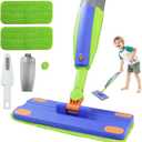 Kids Spray Mop that Really Works,Pretend Play Toddler Cleaning Set,Montessori Toys Cleaning Set for Ages 4-8, Water Sprayer & Scraper & 2 Washable Mop Pads, Housekeeping Toys Gifts for Kids Toddlers