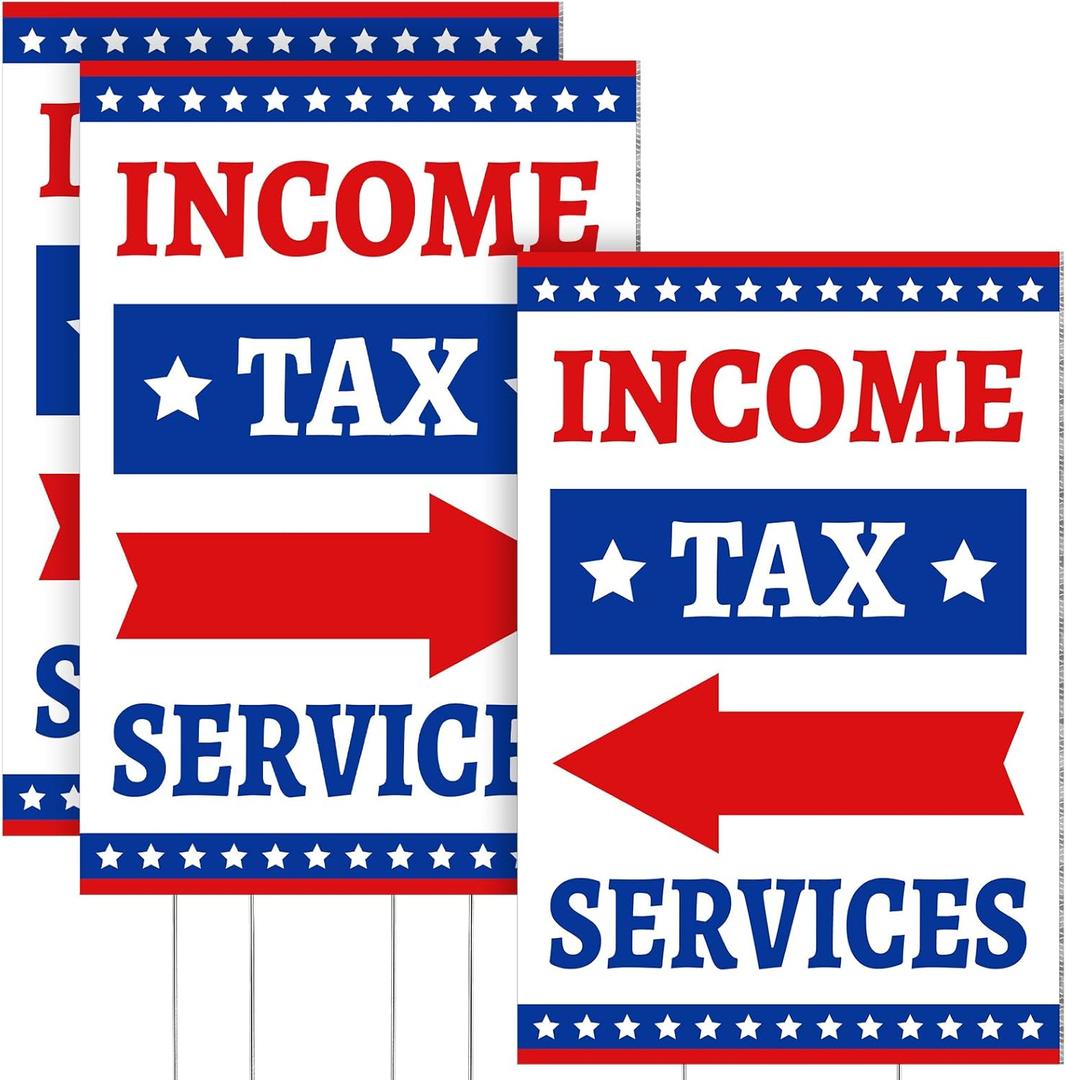 2 Pcs Income Tax Directional Arrow Sandwich Board 18" x 12" Red & Blue on White Sign Printed 2-sides Signage Kit