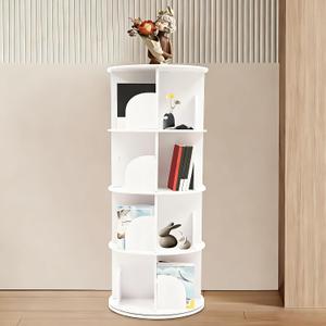 4-Tier Rotating Bookshelf Tower 360 Spinning Bookcase Organizer, White Revolving Book Shelf with 16 Compartments, Freestanding Corner Bookshelf for Bedroom, Living Room, Office, 132 lbs Capacity, 15.8 inches x 45.5 inches x 10.6 inches