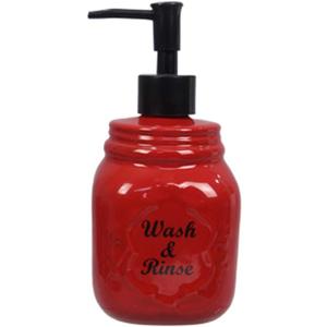 Young's Inc. Farmhouse Soap Dispenser - Decorative Dish and Hand Soap Dispenser for Bathroom and Kitchen - Wash and Rinse, Red - 3.25'' X3.25'' X7''
