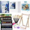 Acrylic Art Set, 41 PCS Painting Kit, Acrylic Paint Set for Kids, Painting Supplies with 24 Acrylic Paints, 1 Wooden Easel , 4 Canvas Panels, 8 Paint Brushes, Drawing Pad, Art Supplies for Kids Adults