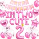 41 PCS Im Two Cute Birthday Decoration Girl Im Two Cute Balloon Pink Number 2 Balloons Girl 2nd Birthday Decoration