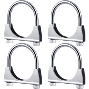 4 Pcs 3" Exhaust Clamp Heavy Duty U-bolt Exhaust Clamp - Saddle Design Muffler Pipe Connector, Tip Hook Clip, Galvanized Iron, Fits 3" Od Pipes