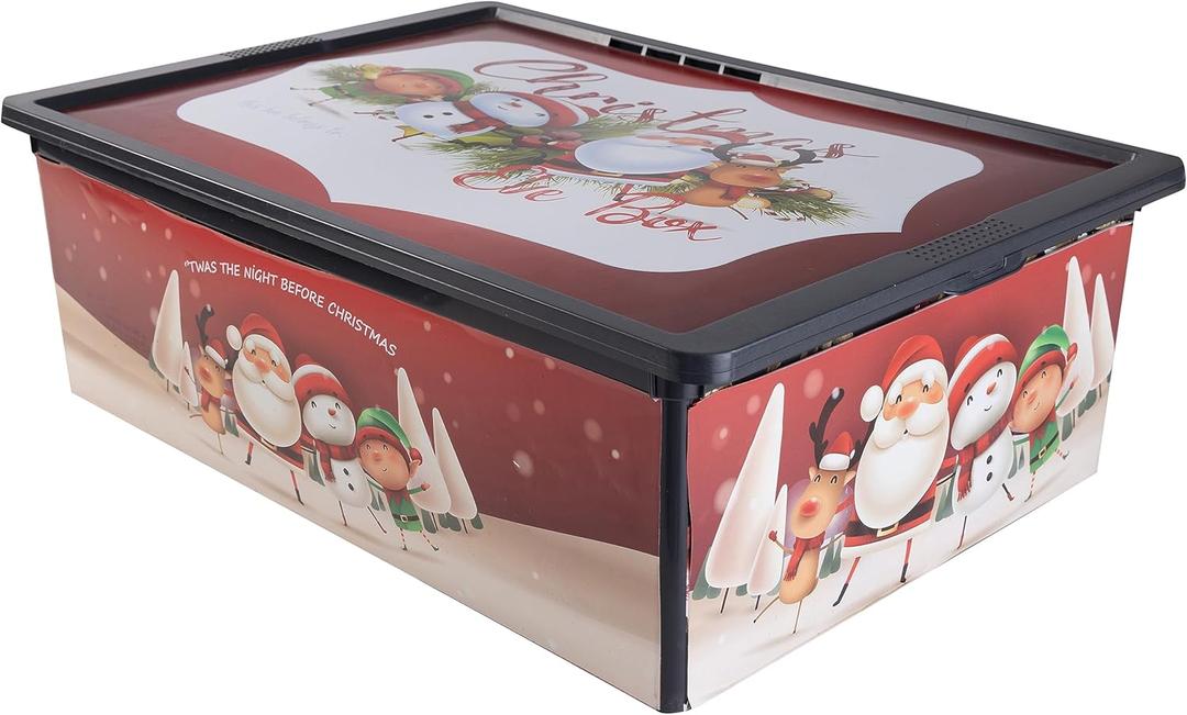 Simplify Christmas Shallow Storage Bin with Locking Lid | Dimensions: 20.47"x 14.57"x 6.89" | Stackable | Holiday Storage | Heavy Duty | Great for Storing Holiday Items | Red