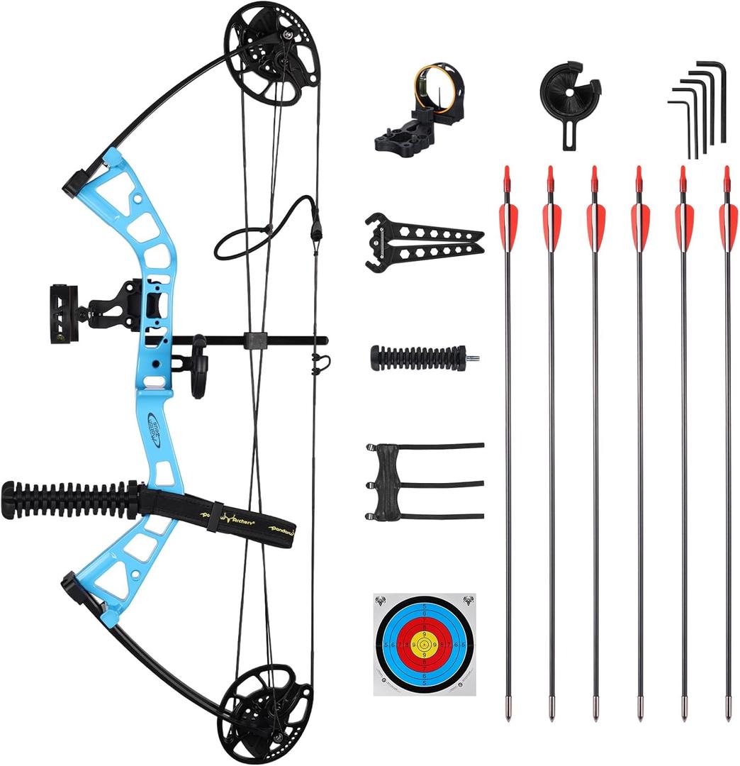 Junior Compounnd Bow Set for Youth & Kids,Beginners and Women Bow Draw Length 16"-28",Draw Weight 10-40Lbs,290fpsAdjustable (Blue Right-handed)