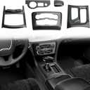 for Dodge Charger 2015-2023 Gear Shift Panel Trim, Central Control A/C Cover & Cup Holder Headlight Switch Button Panel Cover Trim, Black Carbon Fiber Particulate Material