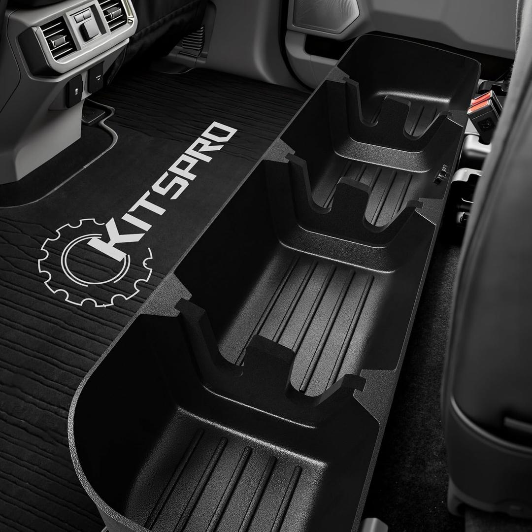 KitsPro Rear Truck Underseat Storage Box, Fit 2017-2026 Ford F-250 F-350 Super Duty and 2015-2026 Ford F-150 SuperCrew Crew Cab Heavy Duty Rear Under Back Seat Box Organizer, Anti Slip