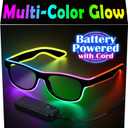 YouRfocus LED Light Up Glasses Multi-Color Glow in the Dark Neon Rave Glasses, Battery Pack Powered with Cord, Party EDM Festival Halloween Concert Accessories (6 Colors)