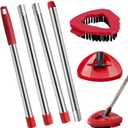 Spin Mop Replacement Handle and Mop Base Replacements for OCeda EasyWring 1-Tank Spin Mop System,4-Section Iron Mop Handle 30-58in and 1 Mop Base and 1 Scrub Brush Cover Set Combo, Red