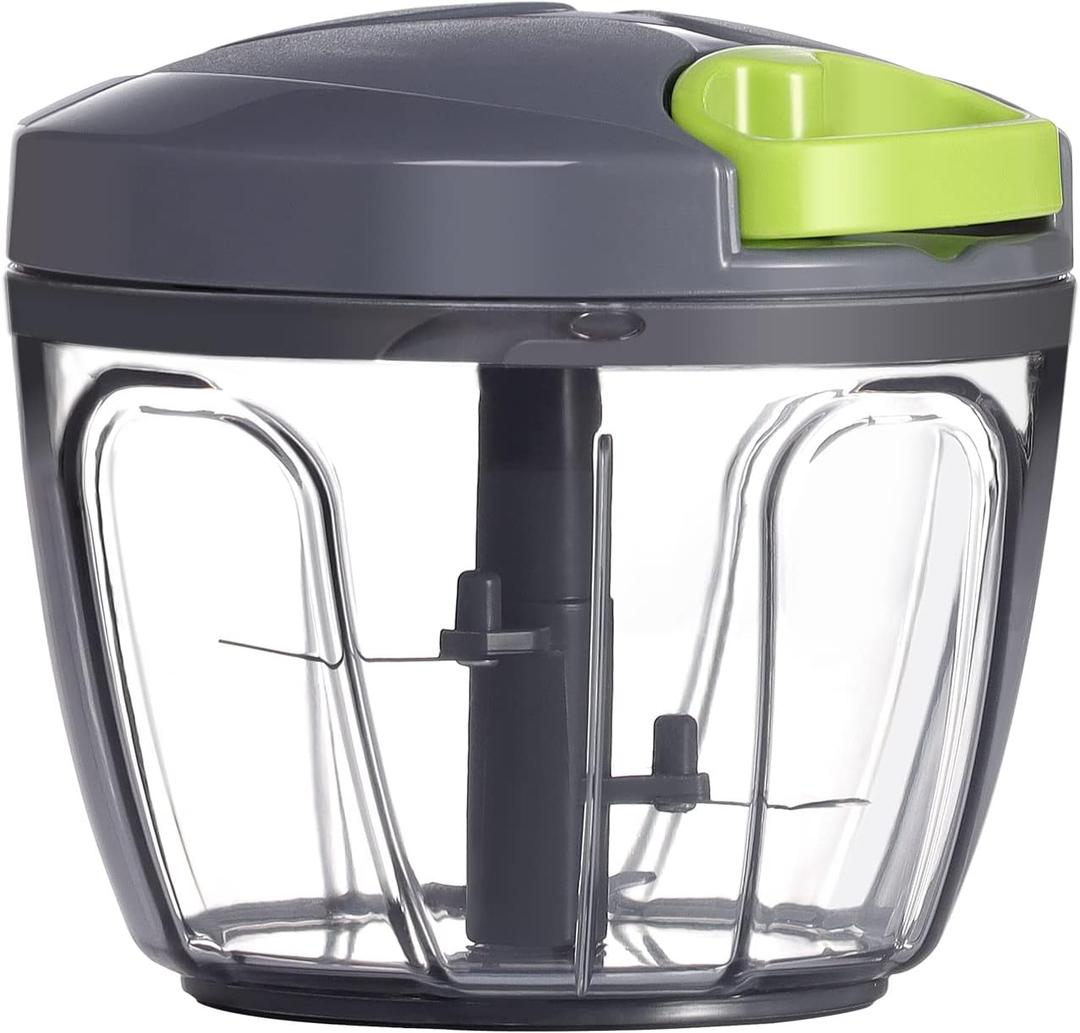 Ourokhome Manual Food Processor Vegetable Chopper, Portable Hand Pull String Garlic Mincer Onion Cutter for Veggies, Ginger, Fruits, Nuts, Herbs, etc., 650ml, Grey (Gray)