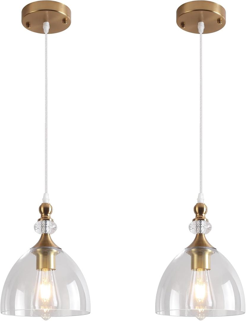 Vintage Pendant Light, Champagne Gold Pendant Light Kitchen Island, Farmhouse Pendant Lights for Living Room, Dining Room, Bedroom, Hallway, Foyer, Sink, 2 Pack