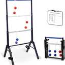 Outdoor Games Ladder Ball Set - Patented Assembly Free Portable Ladder Toss - Steel Frame Includes Carrying Case, 6 Bolas and Scoresheet (Navy & White)