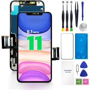 for iPhone 11 Screen Replacement 6.1 Genverdix, 3D Touch LCD Display Repair kit, Digitizer Assembly with Tools Set, Tempered Glass, Waterproof Frame Adhesive