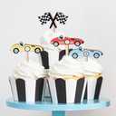 32pcs Race Car Wooden Cupcake Toppers, Racing Flag Cupcake Picks Cake Decorations Baby Shower Birthday Party Supplies