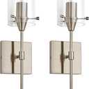 Brushed Nickel Wall Sconces Set of 2, Modern Wall Sconce Vanity Light Fixtures with Clear Glass, Hardwired Wall Mount Lights Bathroom Wall Sconces Lighting for Living Room Corridor Bedroom Mirror