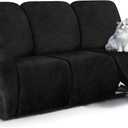 ANARACHON Leather Look Recliner Couch Cover, 8-Pieces Stretch Recliner Sofa Covers, Soft Reclining Slipcover, Washable Furniture Protector for Pets (3 Seater, Black)