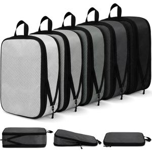 5 Pack Compression Packing Cubes for Travel Space Saving Cubes Luggage Organizer for Suitcase(Mixed Gray,M)