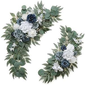 Olalaka Dusty Blue Flower for Wedding Welcome Signs Decorations, Artificial Wedding Arch Flowers for Wedding Ceremony (Set of 2)