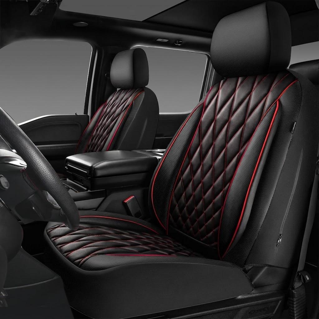 Dickies Vegan Leather Seat Covers, red/black, 2pcs