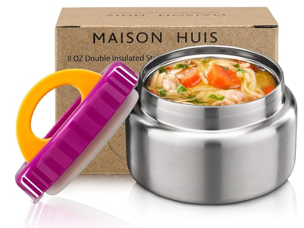 MAISON HUIS 8oz Soup Thermo Wide Mouth Vacuum Insulated Stainless Steel Food Jar, Leak Proof for Hot&Cold Food Kids Lunch Container for School Travel (Blue)