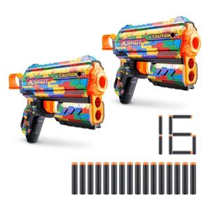 XSHOT Skins Flux Blaster with 16 Darts - Striper Skin (2 Pack) by ZURU, Easy Reload, Air Pocket Dart Technology, Toy Foam Blaster for Kids, Teens and Adults