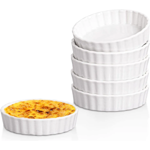 Creme Brulee Ramekins, 6 Pcs Oval Ceramic Baking Dishes 4 OZ, 5.2 Inch Oven Safe Baking Dishes for Souffle, Dessert, Baked Gratins, Prep Bowls for Ingredients, Dipping Sauces  Dishwasher Safe & Stackable