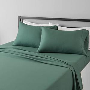 Amazon Basics Lightweight Super Soft, Breathable Easy Care Microfiber 4-Piece Bed Sheet Set with 14-Inch Deep Pockets, Queen, Emerald Green, Solid
