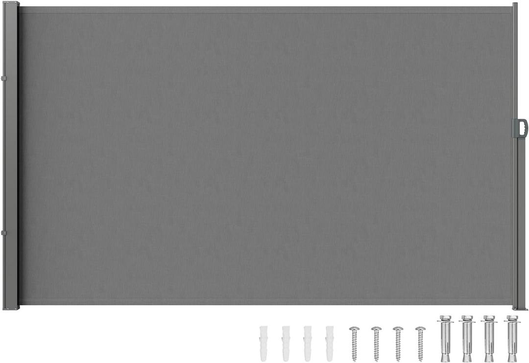 VEVOR Retractable Side Awning, 71''x 138'' Outdoor Privacy Screen, 180g Polyester Water-Proof Retractable Patio Screen, UV 30+ Room Divider Wind Screen for Patio, Backyard, Balcony, Gray