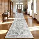 Hallway 3x20 Runner Rug - Non-Slip Vintage Long Rug for Entryway Low-Pile Washable Medallion Runner Rugs for Hallway Waterproof Traditional Runner Rug Indoor Thin Rug for Kitchen (Grey)