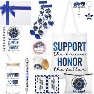 Remerry 12 Pcs National Police Week Gifts Officer Appreciation Gifts for Women Bulk Include Tote Bag Cup Bracelet Socks Candle Notebook Card for Cop Law Enforcement Graduation Retirement